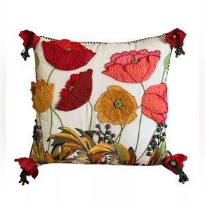 Mackenzie-Childs Upscale Red Poppy 20”x20” Square Decorative Pillow
